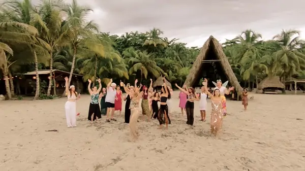 Dancing together on the beach at dusk