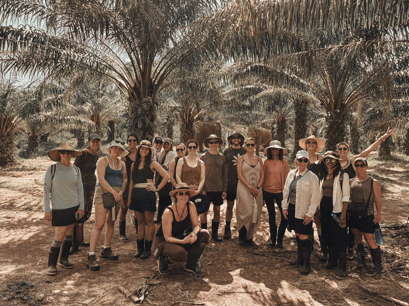 A Rebel retreat group gathered among the palms