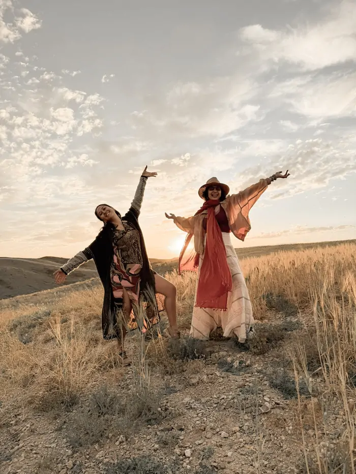 Dancer pose over the golden field